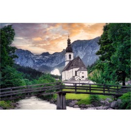 Kirche in Ramsau bei Wandbild Berchtesgaden Art in Leinwand. Fine Bayern. - Berchdesgaden