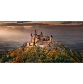 Burg mit Fine Mond. - in Hohenzollern Leinwand. Wandbild Burg Württemberg Hohenzollern Baden Art