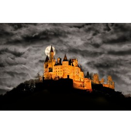 Burg Hohenzollern in Baden Württemberg mit Mond. Fine Art Wandbild  Leinwand. - Burg Hohenzollern